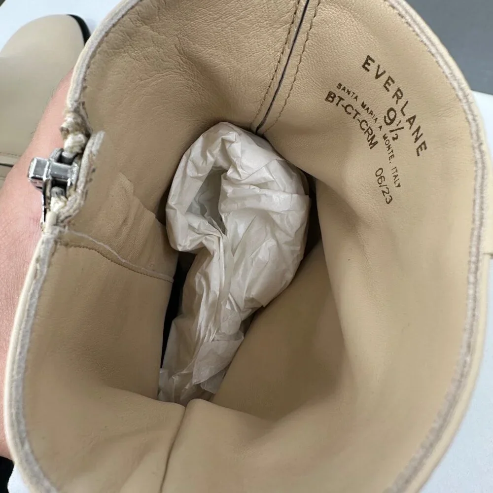 Everlane The City Boot in Cream Leather 9.5 Women's Side Zip Block Heel Ankle